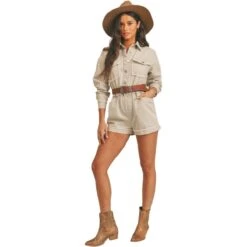 Echo's Sister Distressed Denim Romper - Women's -Chic Clothing Store BEI D5