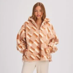 Sherpa Printed Zip Hoodie - Women's -Chic Clothing Store BLUTANPRI