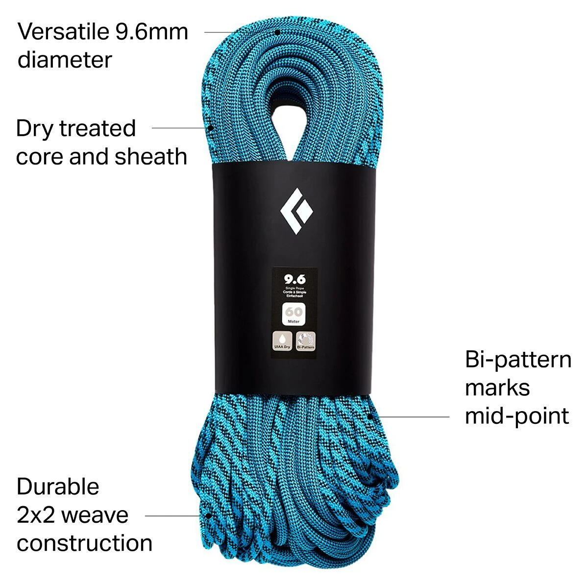 Black Diamond 9.6mm Dry Bi-Pattern Rope 9 Black Diamond 9.6mm Dry Bi-Pattern Rope - Image 7