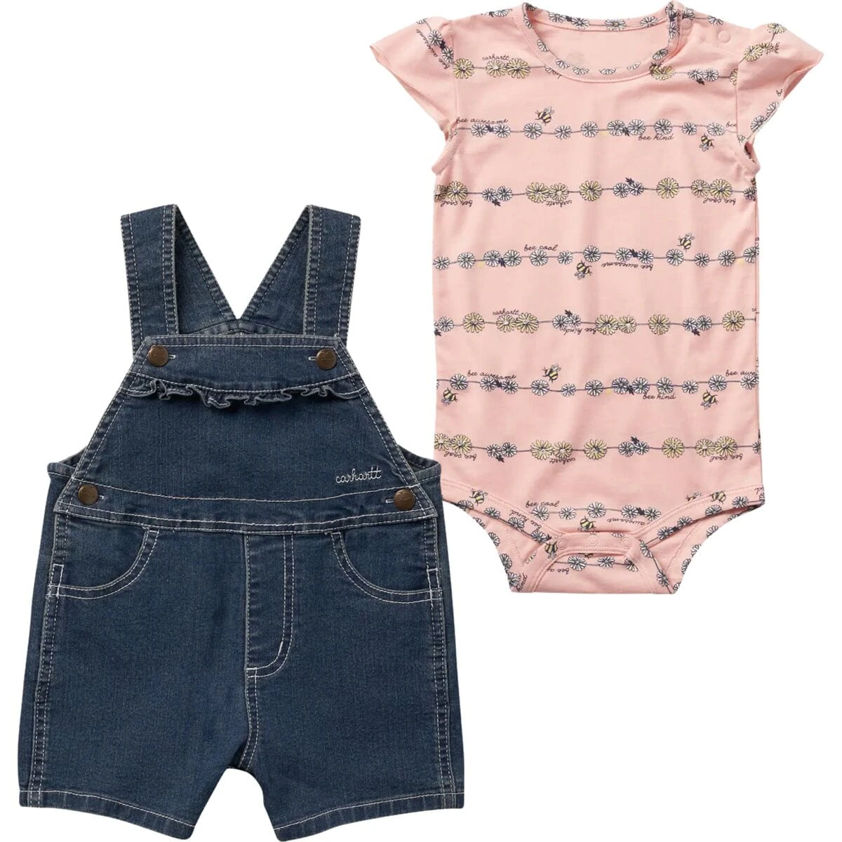 Carhartt Daisy Chain SS Bodysuit & Denim Shortall Set - Infant Girls' 4 Carhartt Daisy Chain SS Bodysuit & Denim Shortall Set - Infant Girls' - Image 2